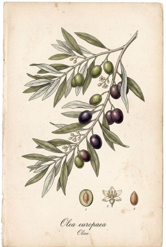 AI generated vintage botanical olive branch poster