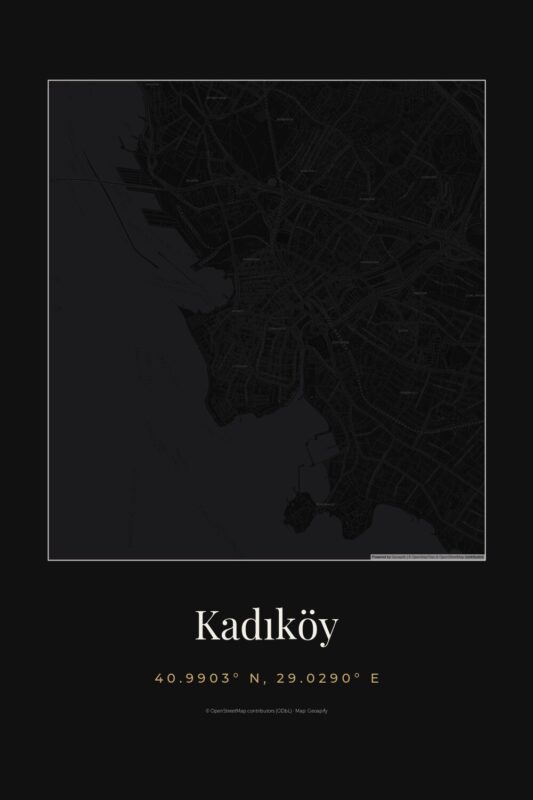 Dark city map poster of Kadıköy, Istanbul