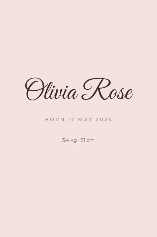 Personalised baby name poster in blush pink script lettering