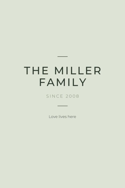 Modern family name sign poster in sage green