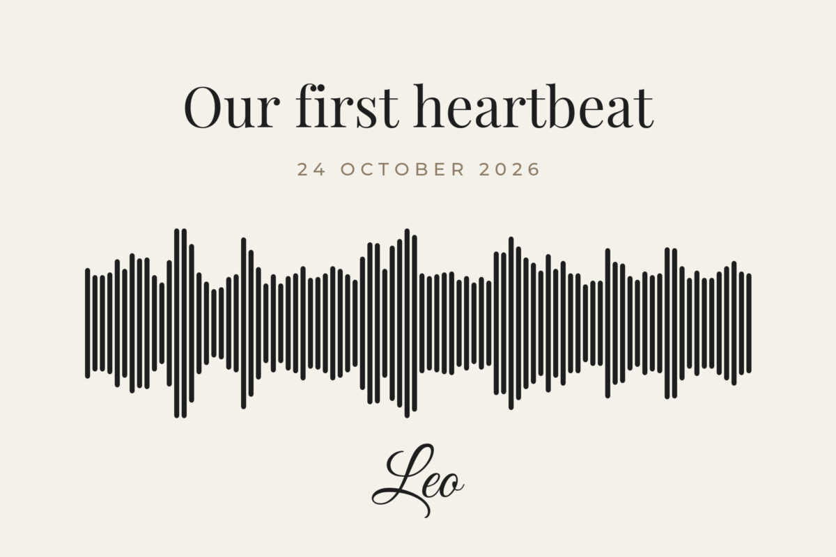 Ivory sound wave poster with rounded bars titled Our first heartbeat